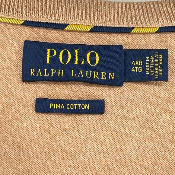 Polo Ralph Lauren Men’s Brown Pima Cotton V-Neck Sweater 4XB/4TG Big & Tall - Picture 6 of 14